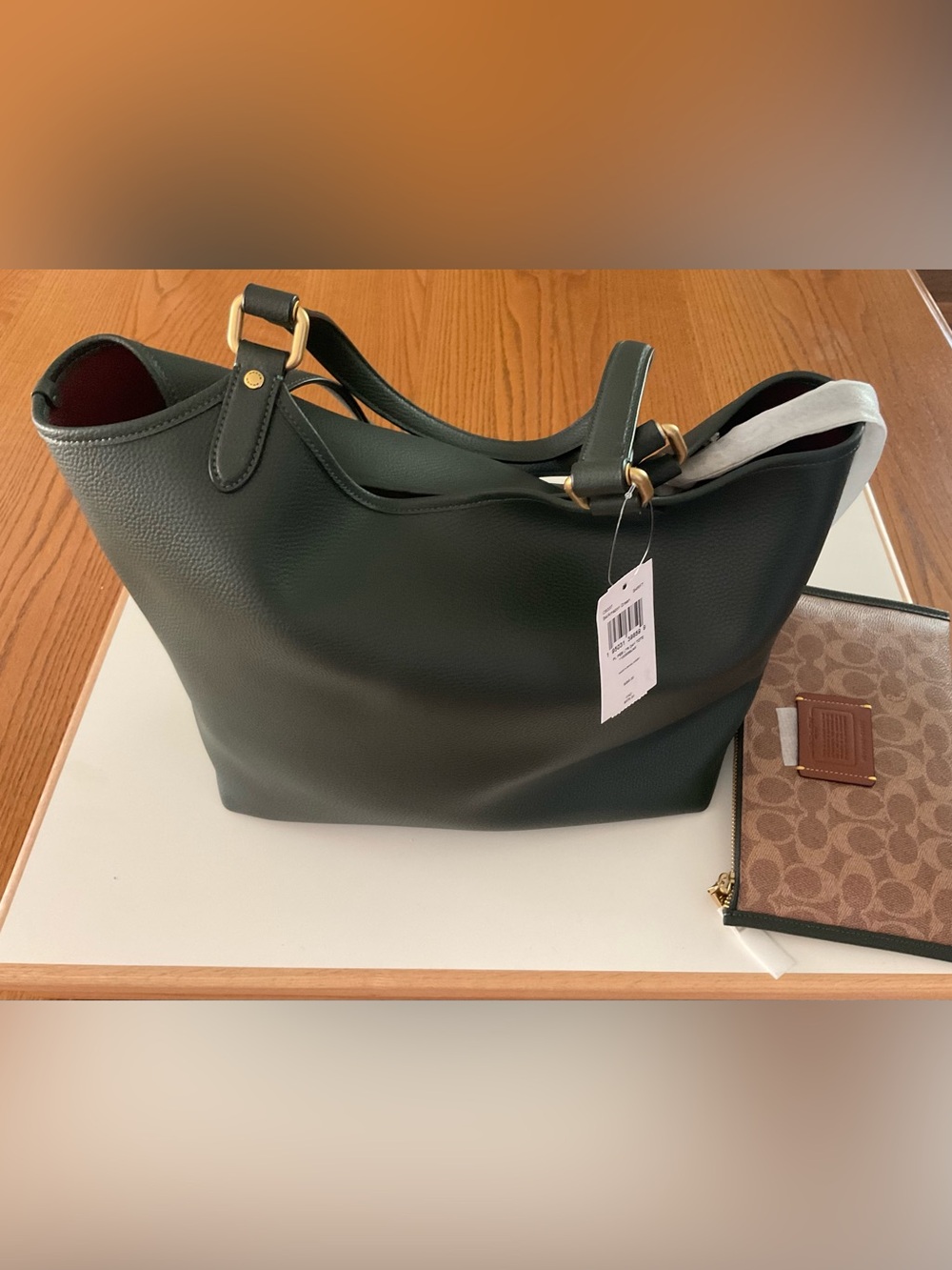 COACH Pebble Leather Tote, Amazon Green